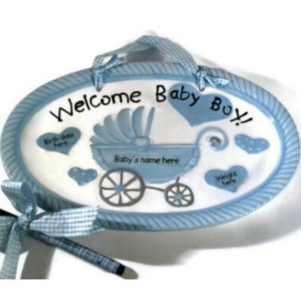 Mud Pie Welcome Baby Boy Personalization Plaque plate blue *